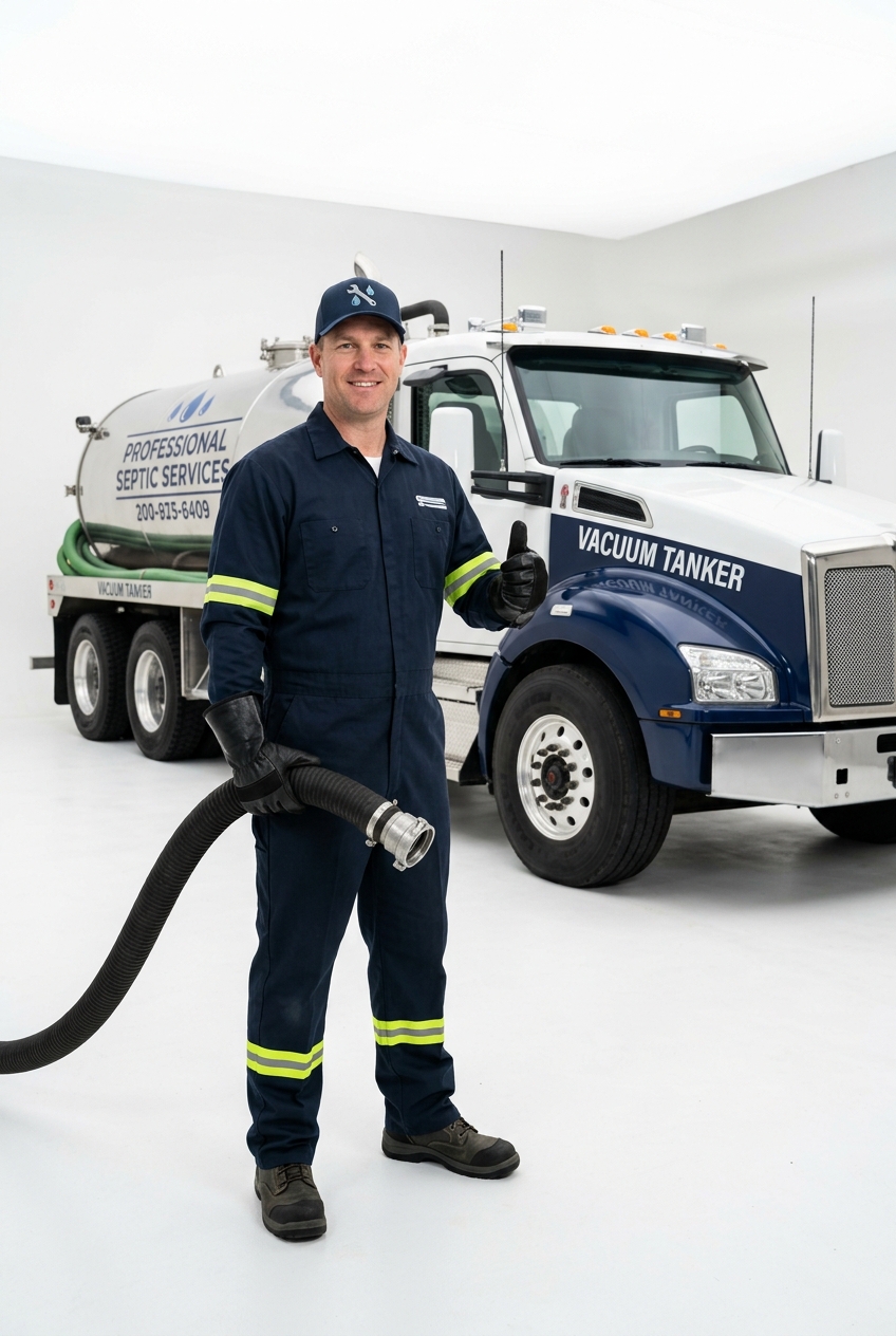 ABL Experts septic tank cleaning technician with a vacuum tanker in Visakhapatnam